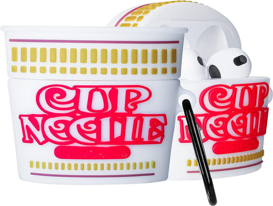 Case for Airpods 3 3Rd Generation Cute Soft Silicone 3D Funny Fun for Air Pod 3 (2021) Cover Unique Fashion Food Design Skin Cartoon Ring Kits Cases for Kids Boys Girls Teen (Cup Noodle)